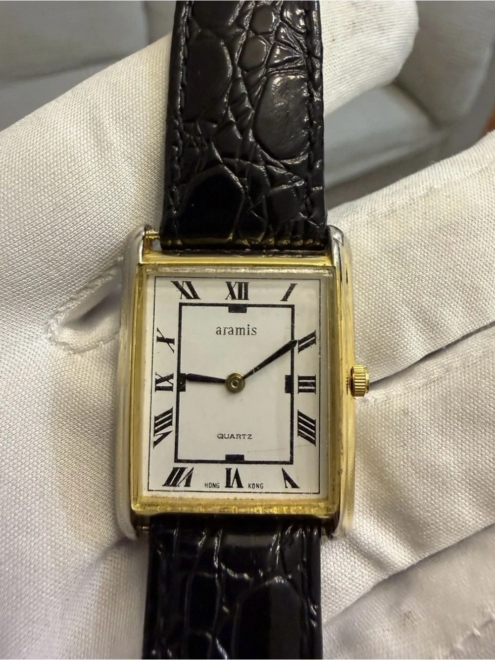 Vintage Aramis Quartz Tank Watch - Gold Plated Roman Numeral Dress Unisex Watch